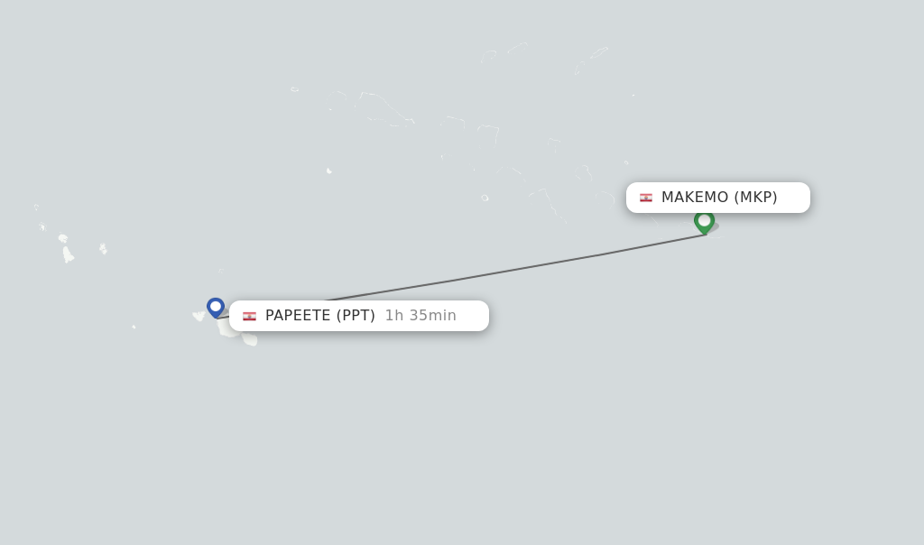Flights from Makemo to Papeete route map