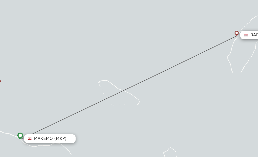 Flights from Makemo to Raroia route map