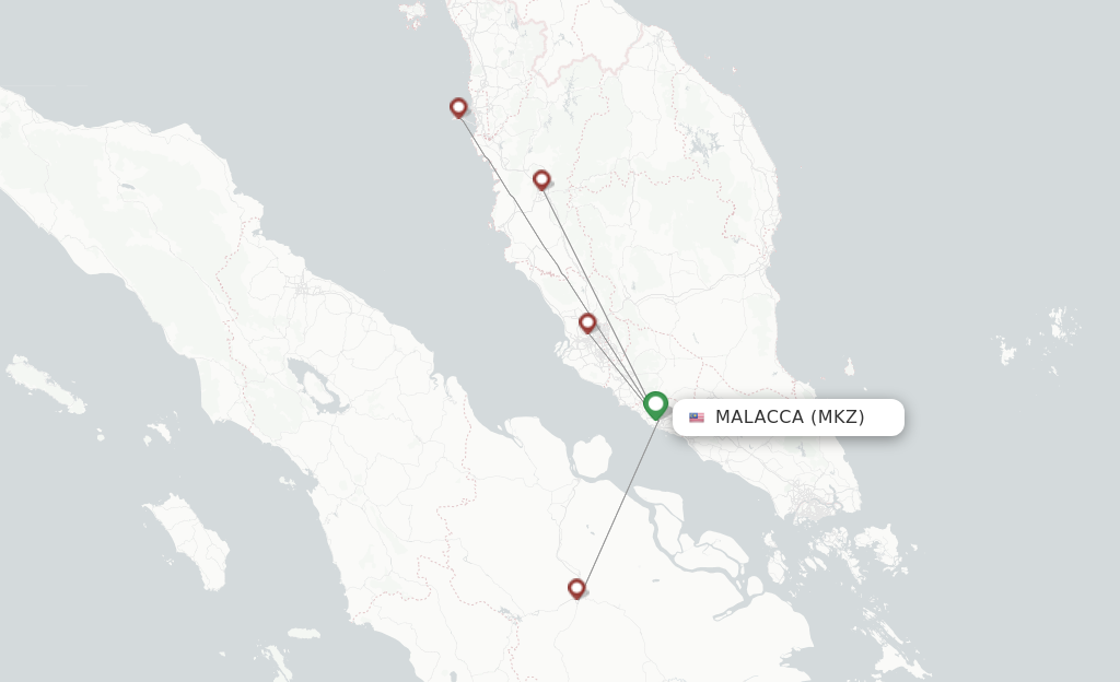 Flights from Malacca to Kuala Namu route map