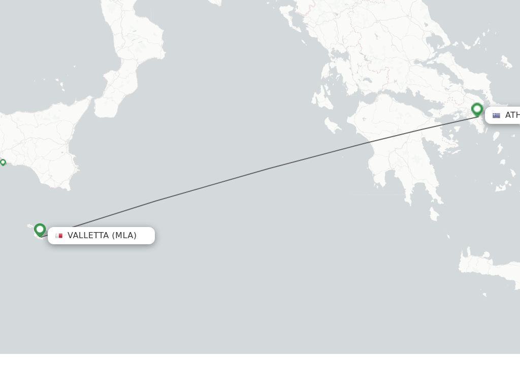 Flights from Valletta to Athens route map