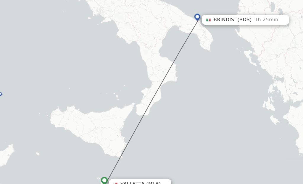 Flights from Malta to Brindisi route map