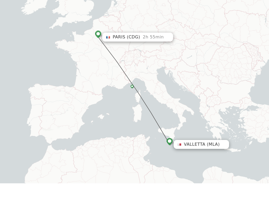 Flights from Malta to Paris route map