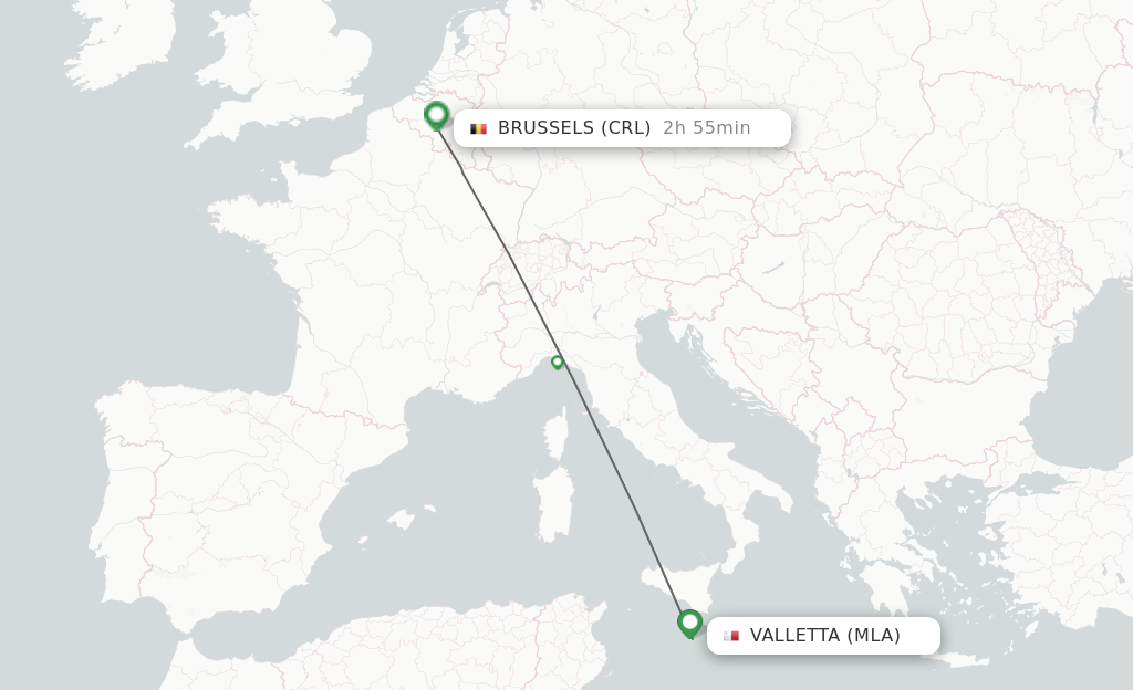 Flights from Malta to Brussels route map