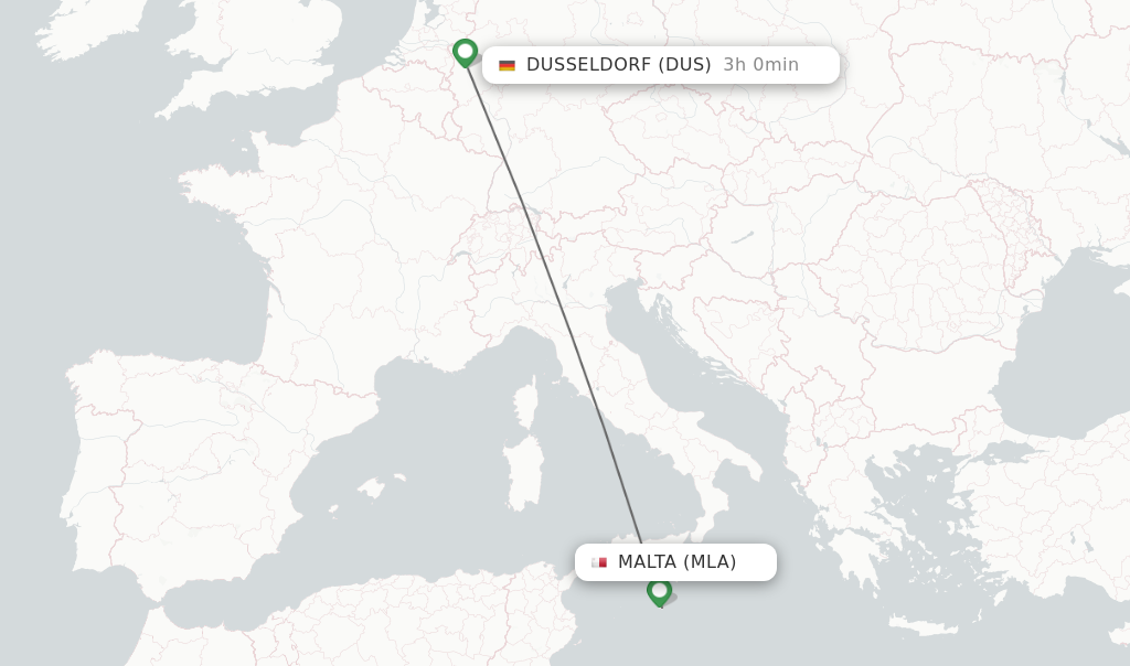 Flights from Malta to Dusseldorf route map