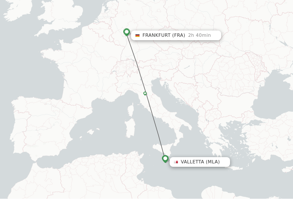 Flights from Valletta to Frankfurt route map