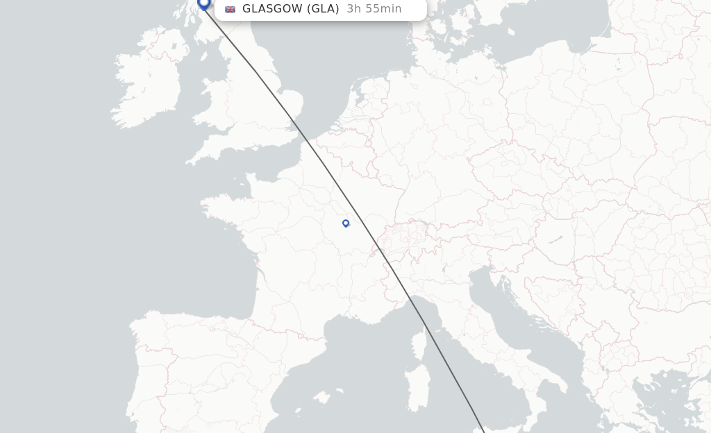 Flights from Malta to Glasgow route map
