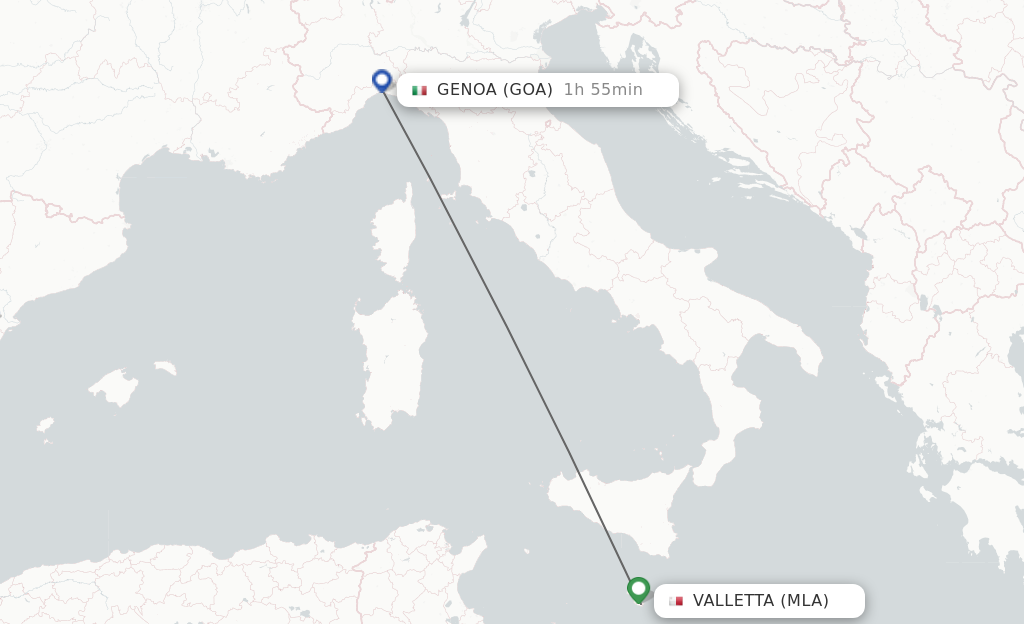 Flights from Malta to Genoa route map
