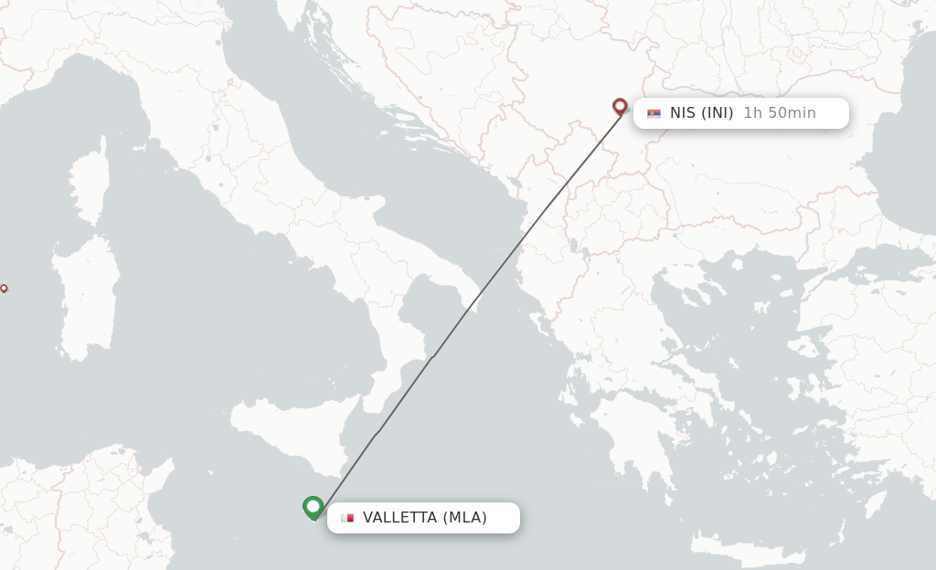 Flights from Malta to Nis route map