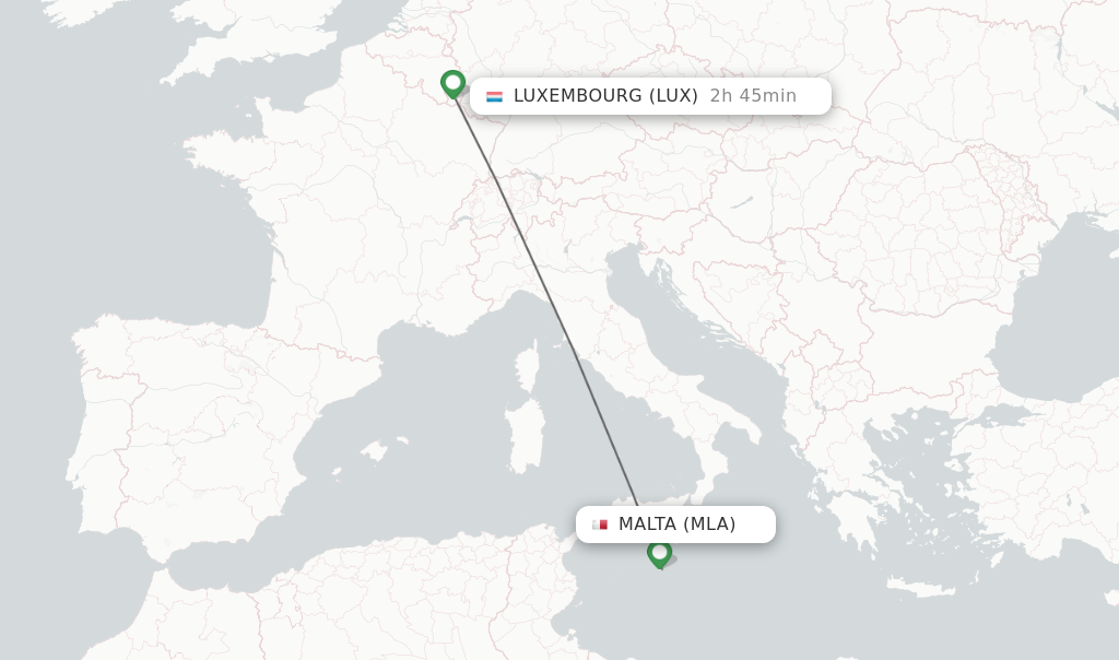 Flights from Malta to Luxembourg route map