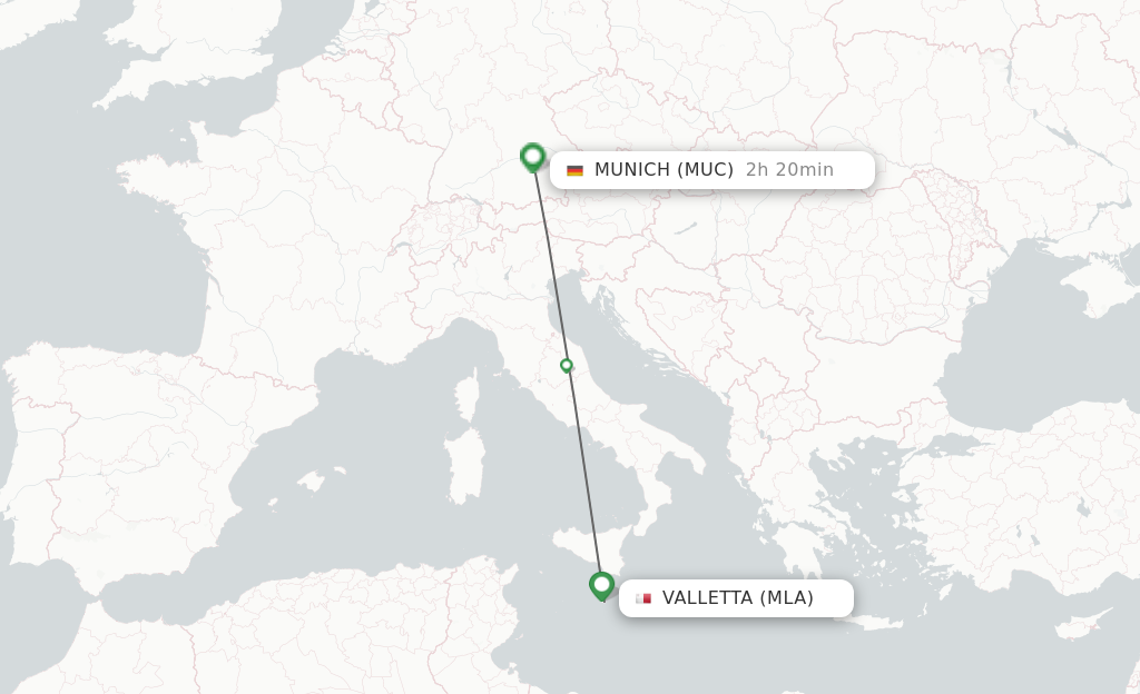 Flights from Malta to Munich route map