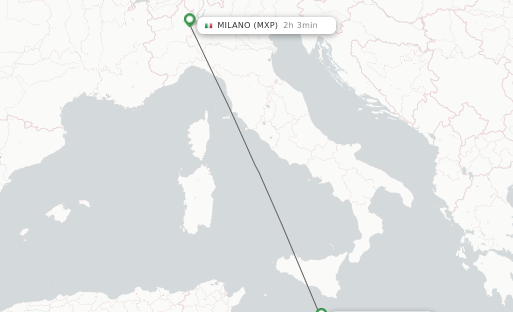 Flights from Malta to Milan route map