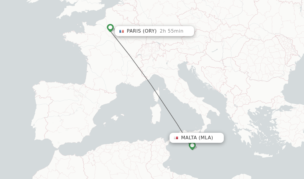 Flights from Malta to Paris route map