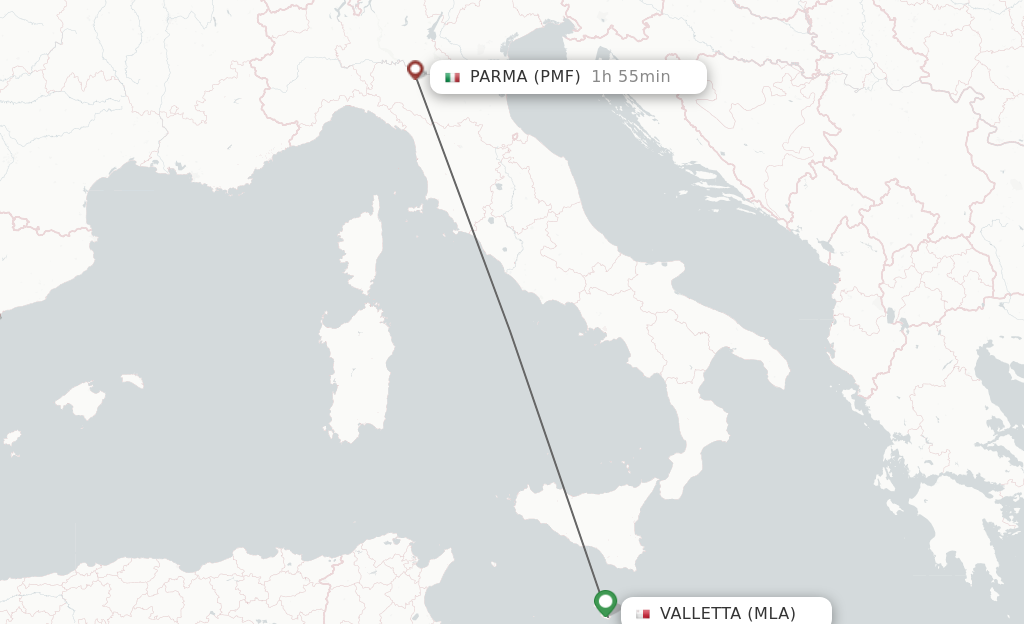 Flights from Malta to Parma route map