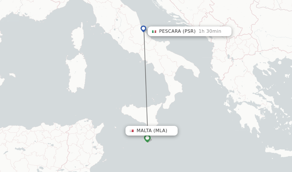 Flights from Malta to Pescara route map