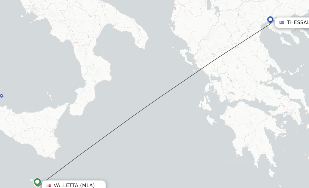 Flights from Malta to Thessaloniki route map