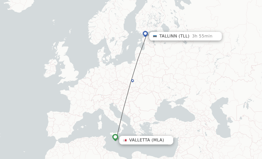 Flights from Malta to Tallinn route map