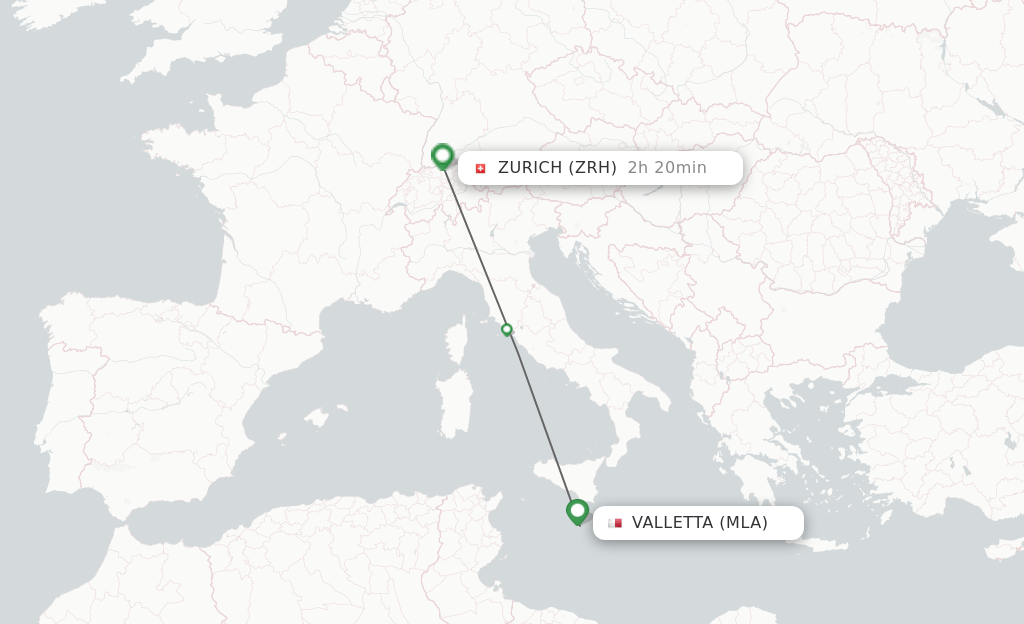 Flights from Malta to Zurich route map