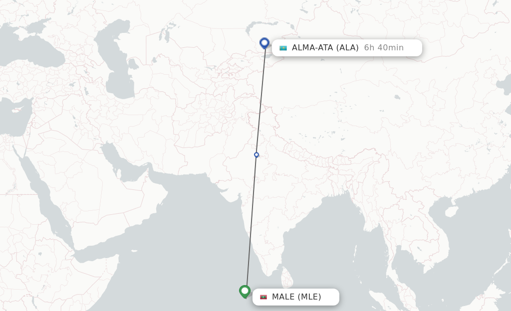 Flights from Male to Almaty route map