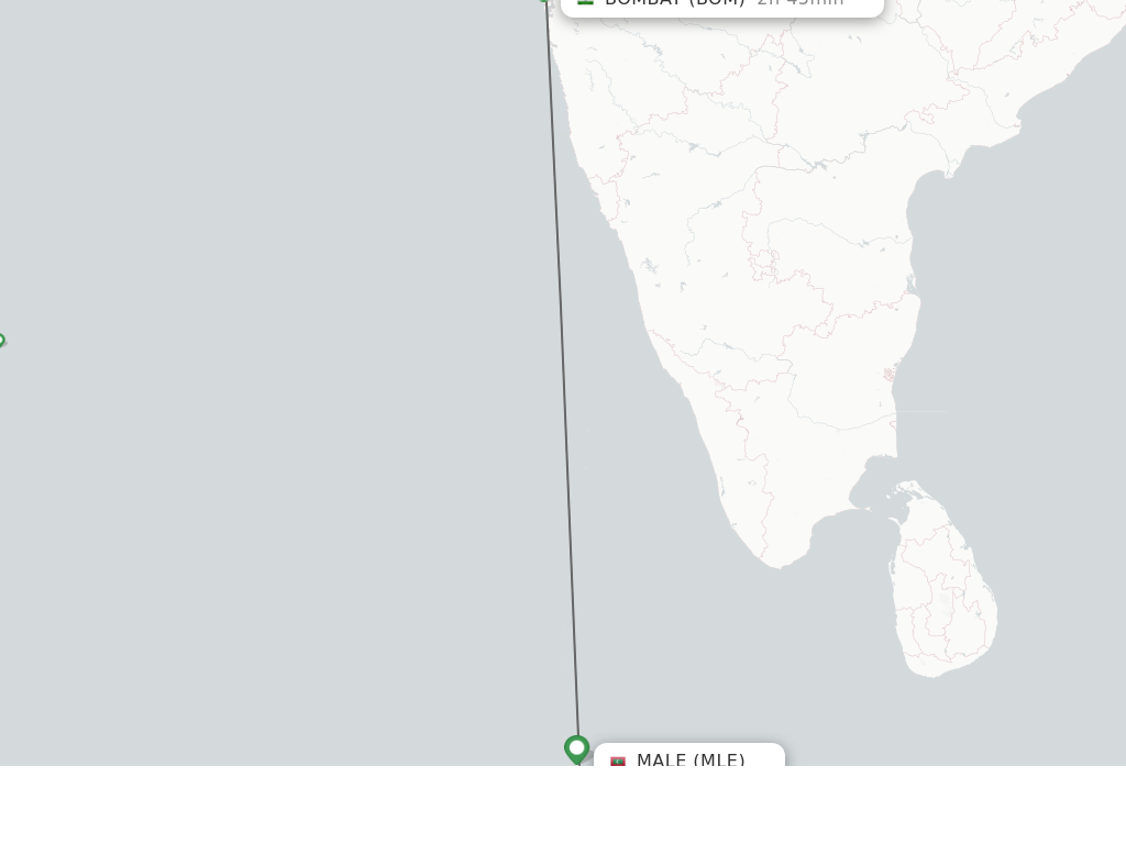 Flights from Male to Mumbai route map