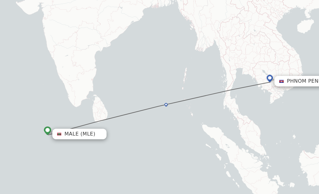 Flights from Male to Phnom Penh route map