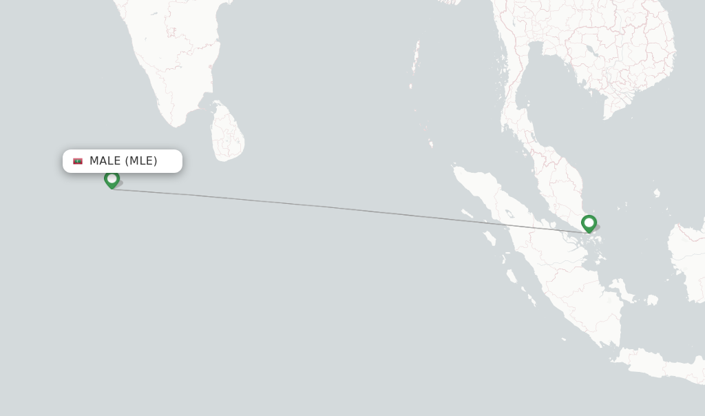 Route map with flights from Male with Singapore Airlines
