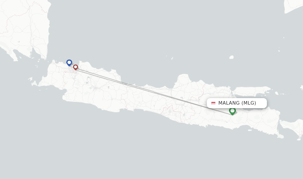 Flights from Malang to Praya route map