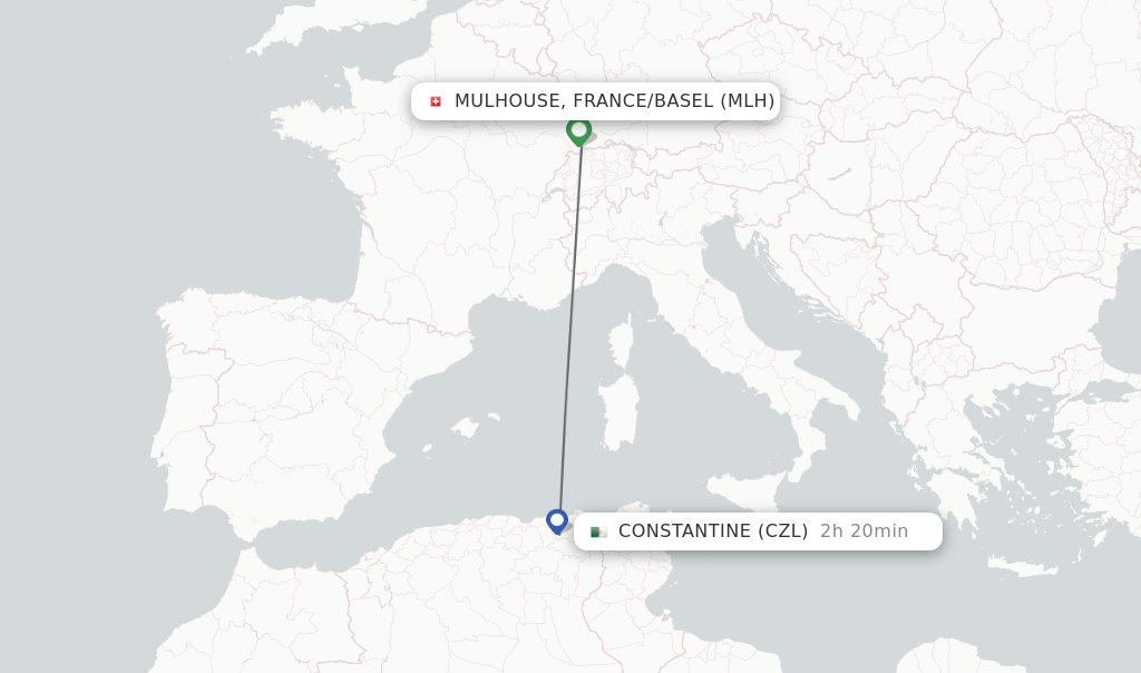 Flights from Mulhouse, France/Basel to Constantine route map