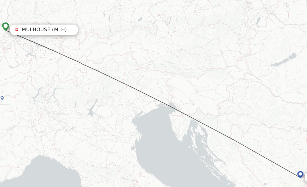 Flights from Mulhouse to Sarajevo route map