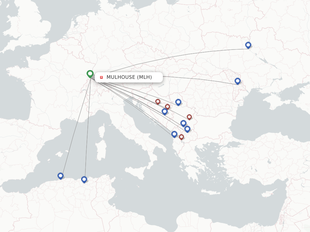 Flights from Mulhouse to Skopje route map