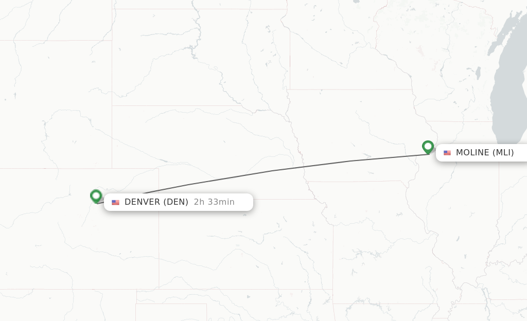 Flights from Moline to Denver route map