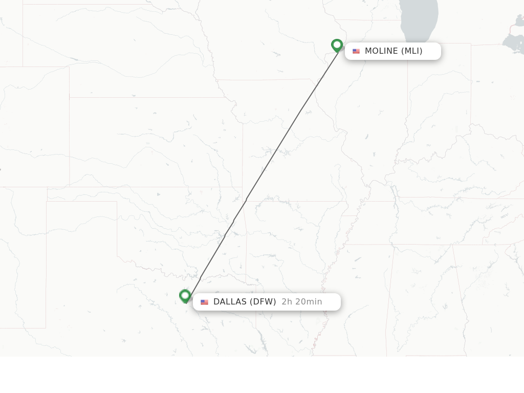 Flights from Moline to Dallas route map