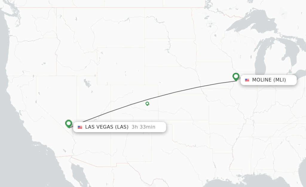 Flights from Moline to Las Vegas route map