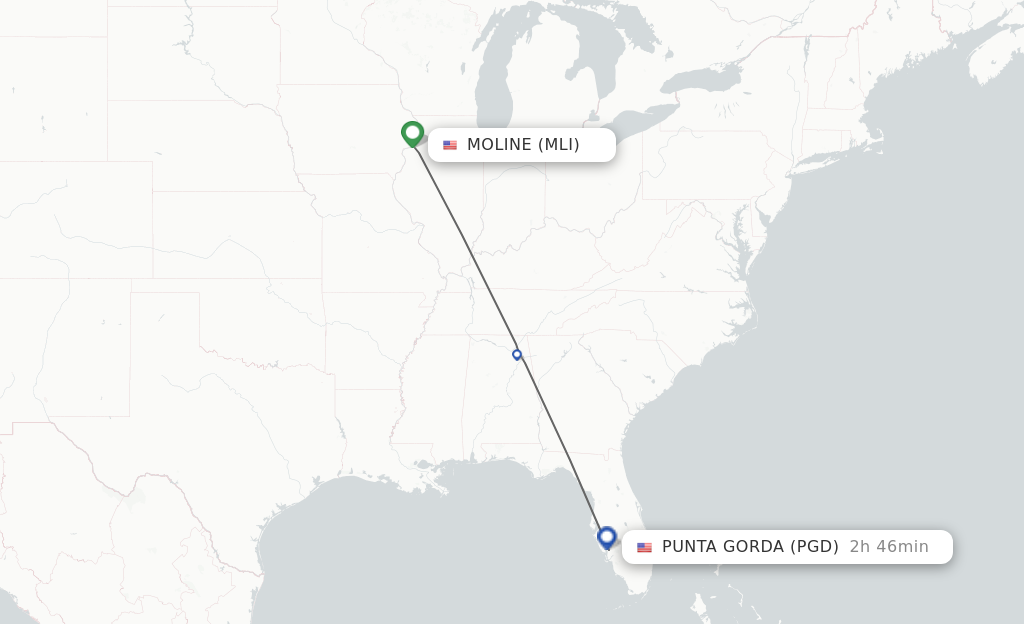 Flights from Moline to Punta Gorda route map