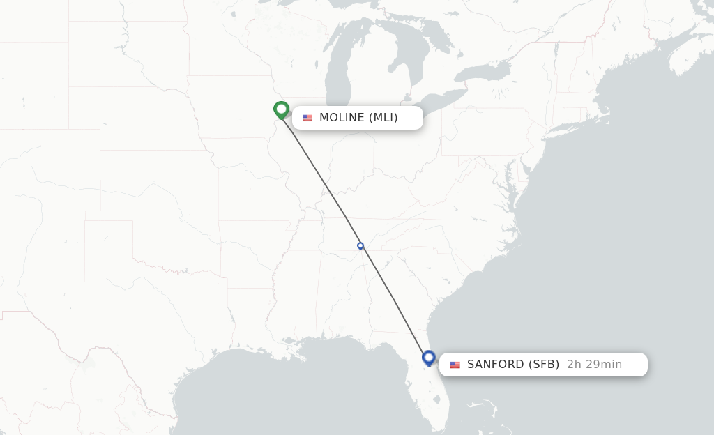 Flights from Moline to Orlando route map
