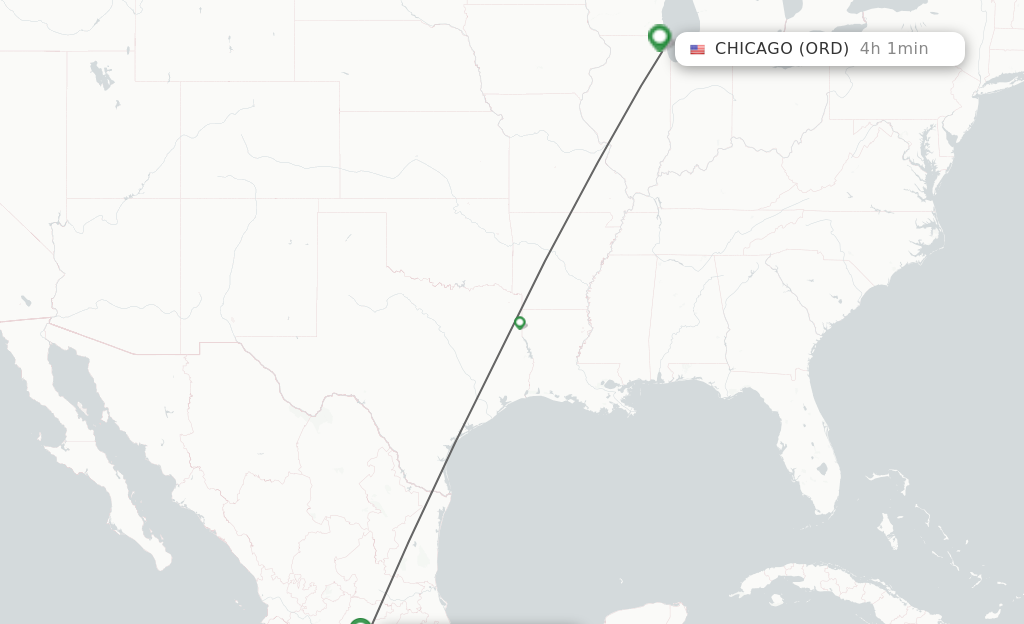 Flights from Morelia to Chicago route map