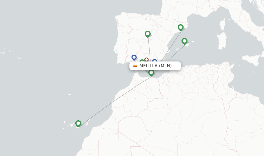 Route map with flights from Melilla with Iberia