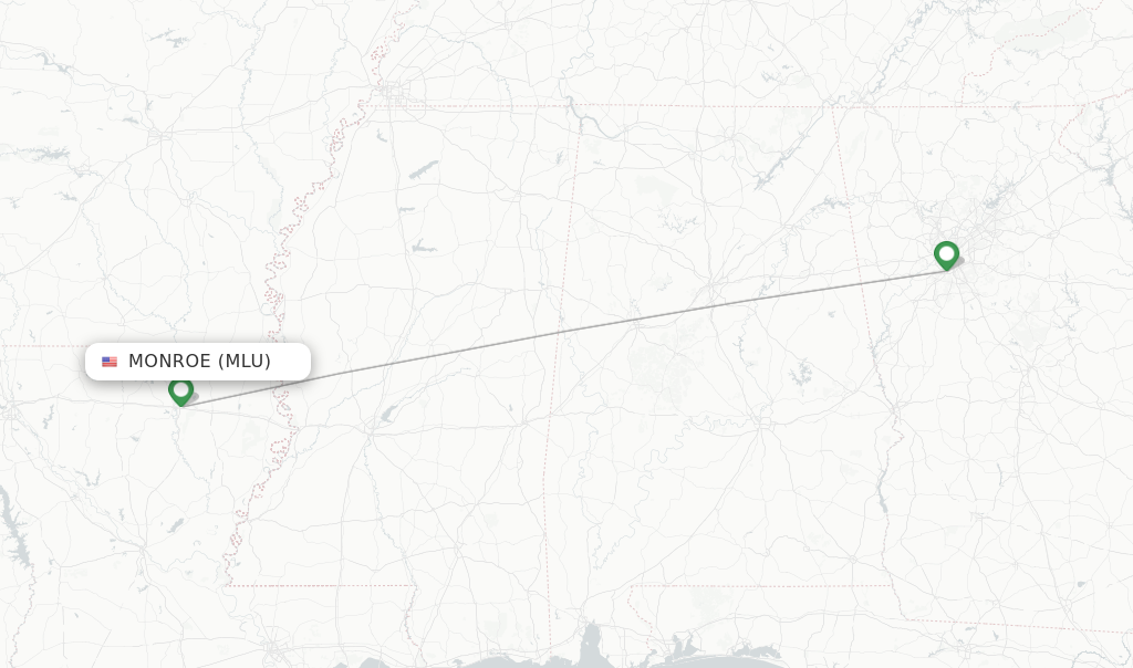 Route map with flights from Monroe with Delta