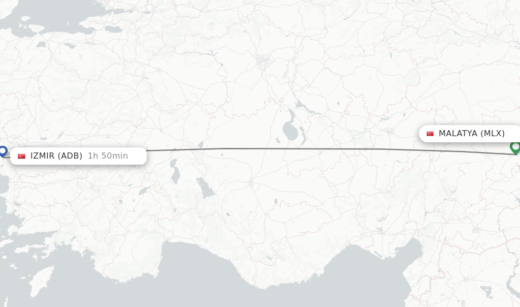 Flights from Malatya to Izmir route map