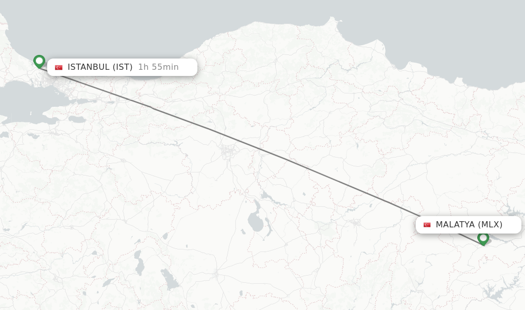 Flights from Malatya to Istanbul route map