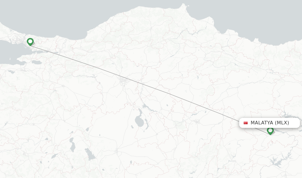 Route map with flights from Malatya with Pegasus