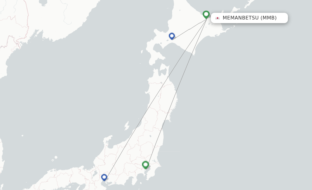Route map with flights from Memanbetsu with ANA