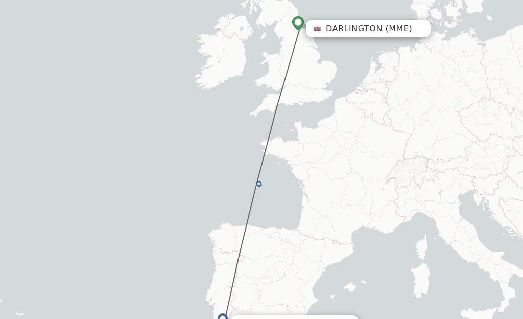 Flights from Durham Tees Valley to Faro route map