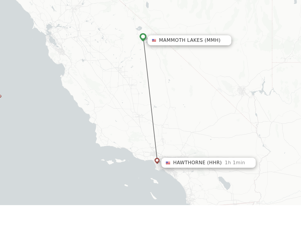 Flights from Mammoth Lakes to Hawthorne route map