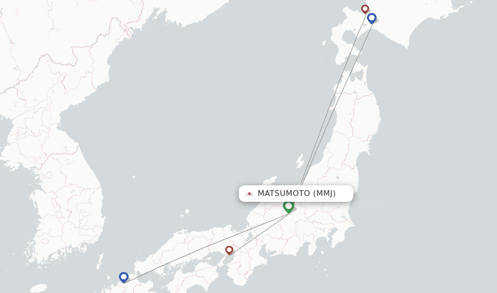 Route map with flights from Matsumoto with Fuji Dream Airlines