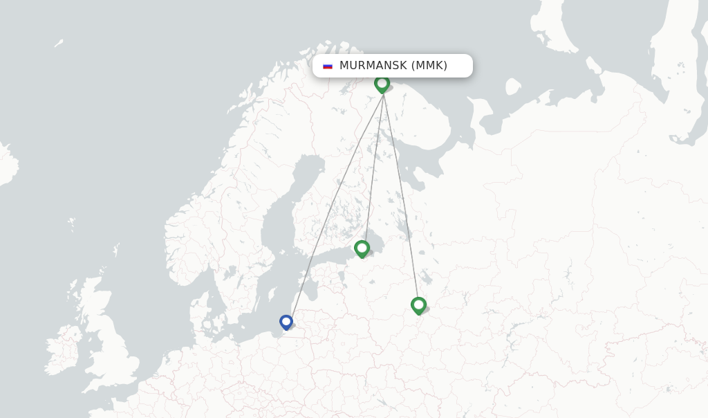 Route map with flights from Murmansk with Smartavia