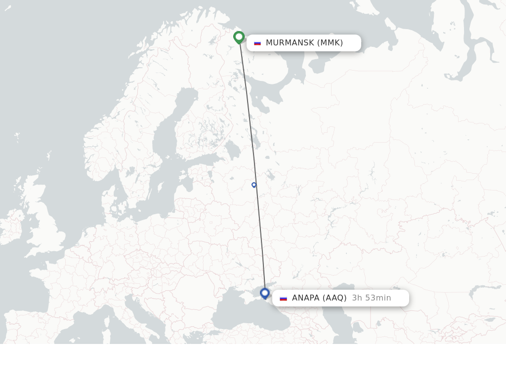Flights from Murmansk to Anapa route map