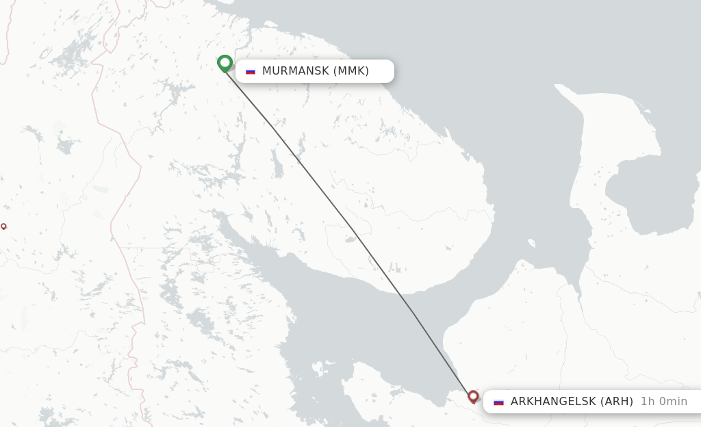 Flights from Murmansk to Arkhangelsk route map