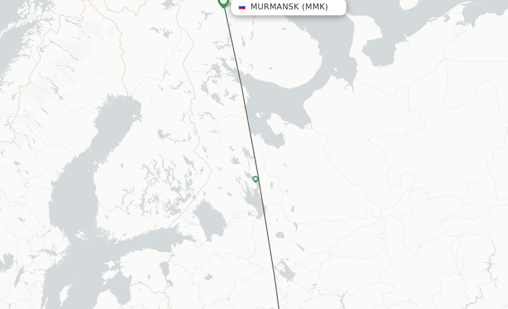 Flights from Murmansk to Moscow route map