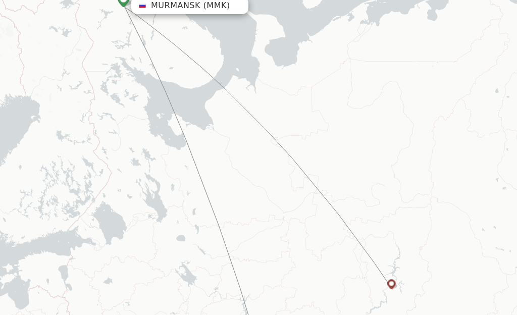 Route map with flights from Murmansk with Ikar
