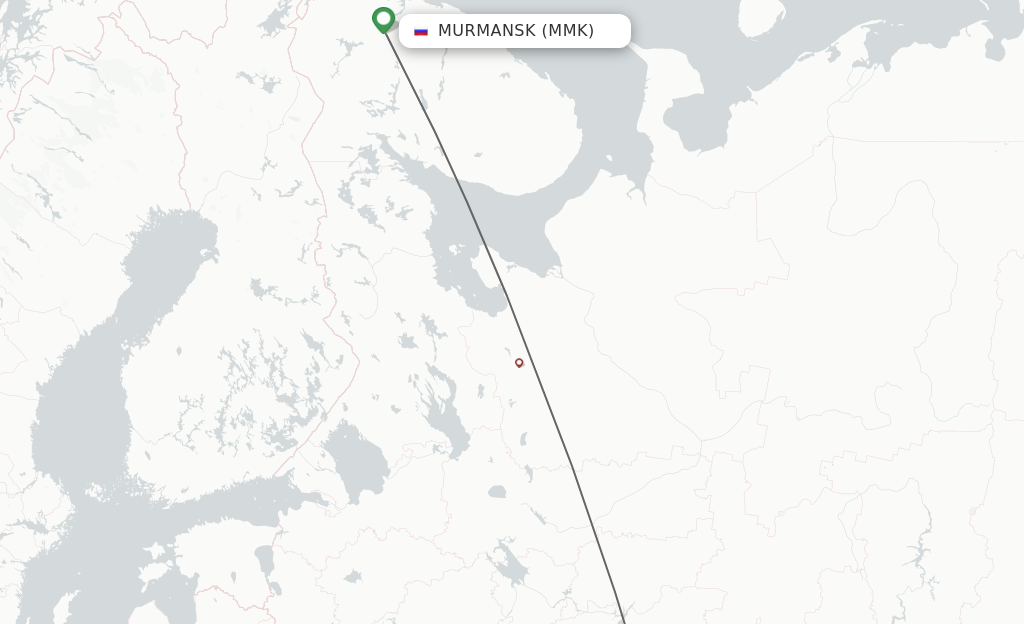 Flights from Murmansk to Nizhniy Novgorod route map